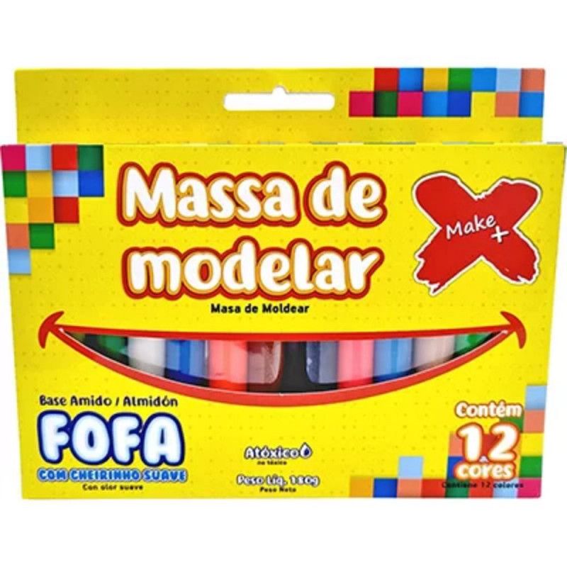 MASSA MODELAR 12 CORES MAKE+ - REF. 13277 - PACOTE COM 6 UNIDADES