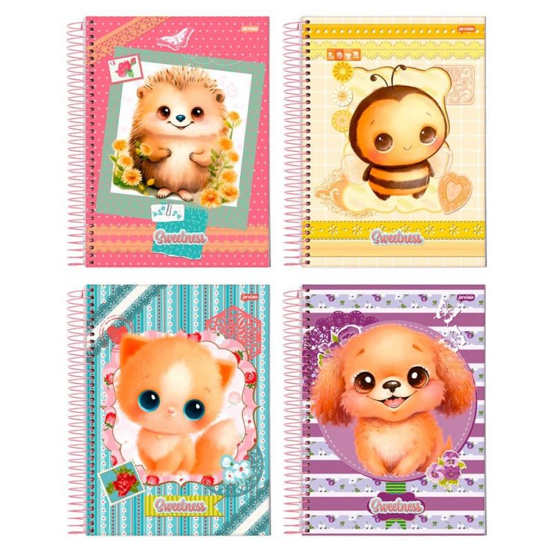 CADERNO 10 CAPA DURA 160FL SWEETNESS JANDAIA - REF. 68907 - PACOTE COM 4 UNIDADES