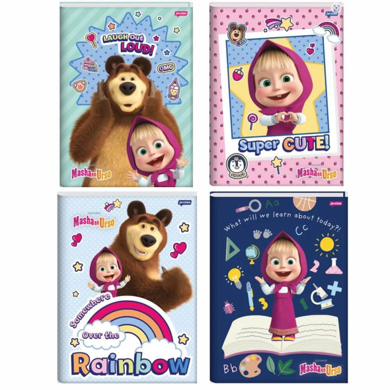 CADERNO BROCHURA 1/4 CAPA DURA 48 FOLHAS MASHA E URSO JANDAIA - REF. 65493 - PACOTE COM 10 UNIDADES
