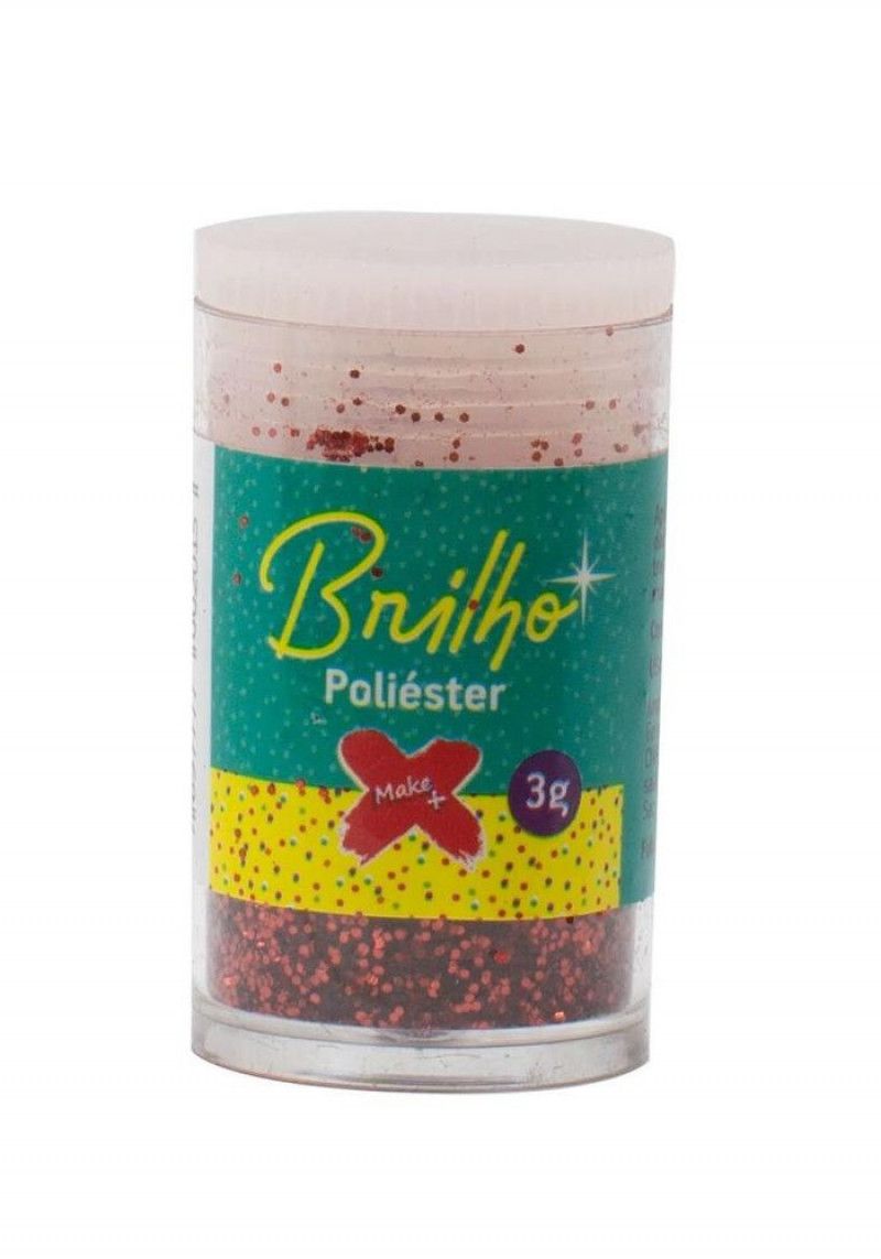 GLITTER POLIESTER 3G MAKE+ VERMELHO - REF. 7002 - PACOTE COM 12 UNIDADES