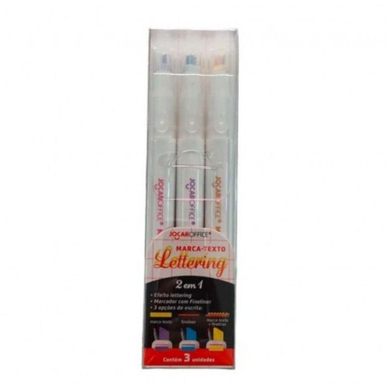 PINCEL MARCA TEXTO LETTERING COM 3 CORES JOCAR OFFICE - REF. 94118 - 1 UNIDADE