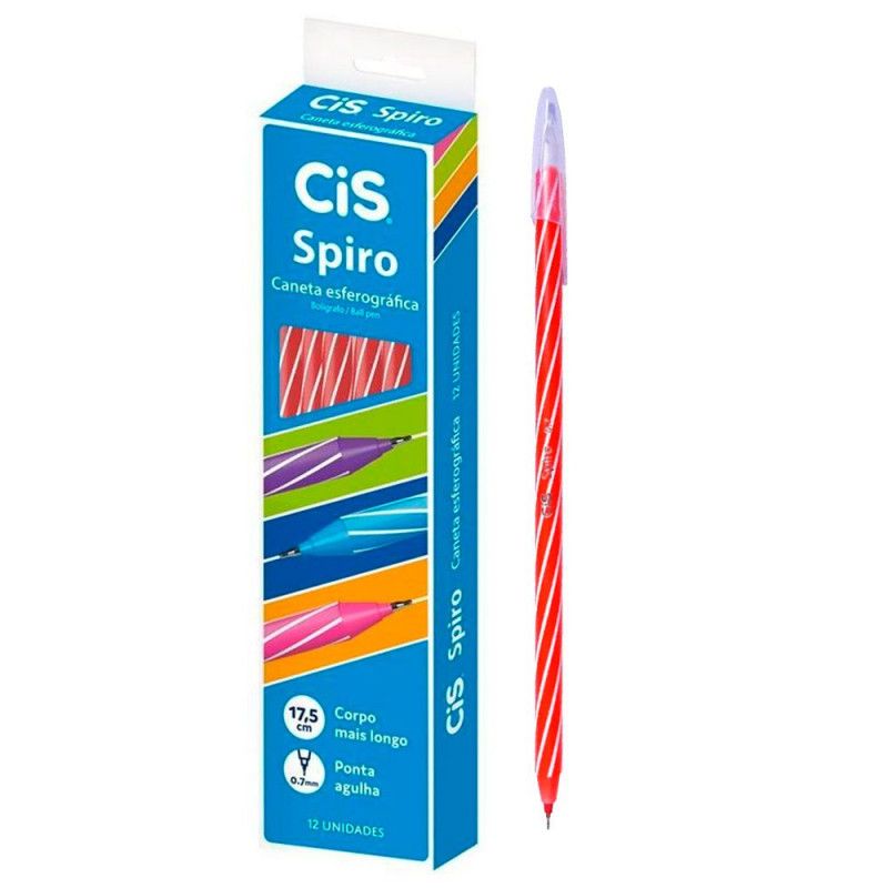 CANETA ESFEROGRAFICA 0.7 SPIRO VERMELHO CIS - REF. 52.0611 - CAIXA COM 12 UNIDADES