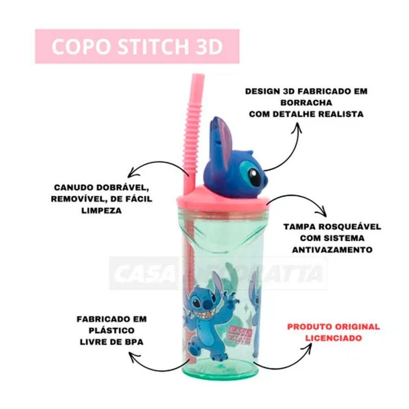 COPO 360ML COM CANUDO 3D STITCH TUUT - REF. 26971 - 1 UNIDADE