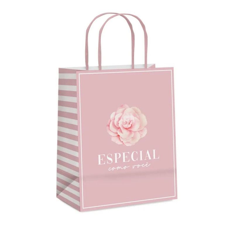 SACOLA PARA PRESENTE CAMELIA M 26x19,5x9,5 CROMUS - REF. 14001801 - PACOTE COM 10 UNIDADES