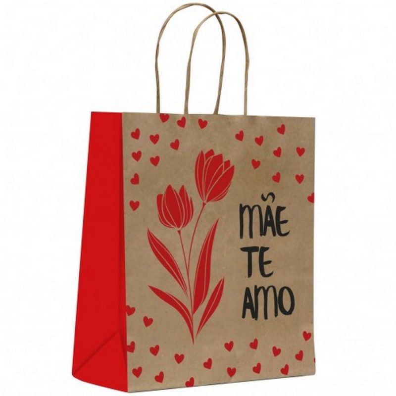 SACOLA PARA PRESENTE MAE TE AMO 16,4X21X8,5CM SCRITY - REF. S12123.06 - PACOTE COM 50 UNIDADES