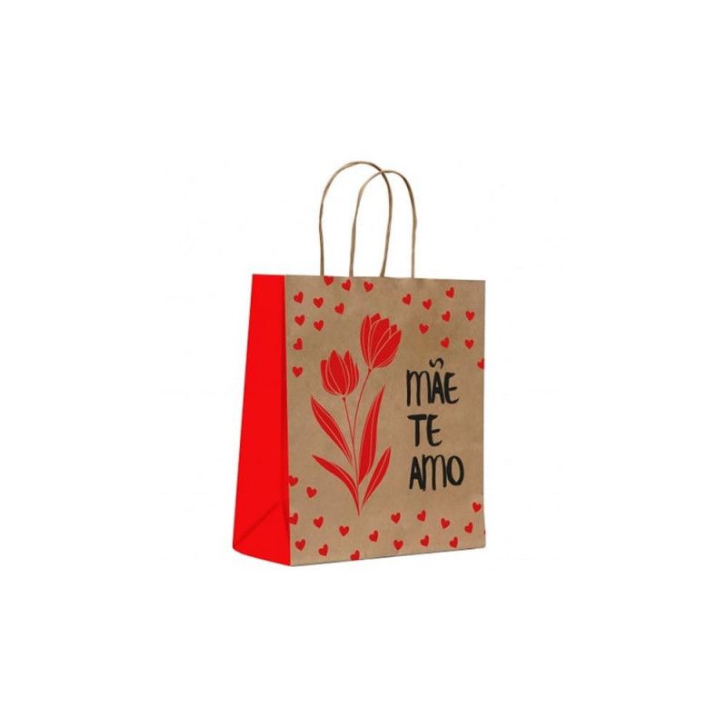 SACOLA PARA PRESENTE MAE TE AMO 16,4X21X8,5CM SCRITY - REF. S12123.06 - PACOTE COM 10 UNIDADES