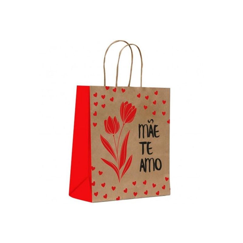 SACOLA PARA PRESENTE MAE TE AMO 22,5X31,5X10CM SCRITY - REF. S13123.06 - PACOTE COM 10 UNIDADES