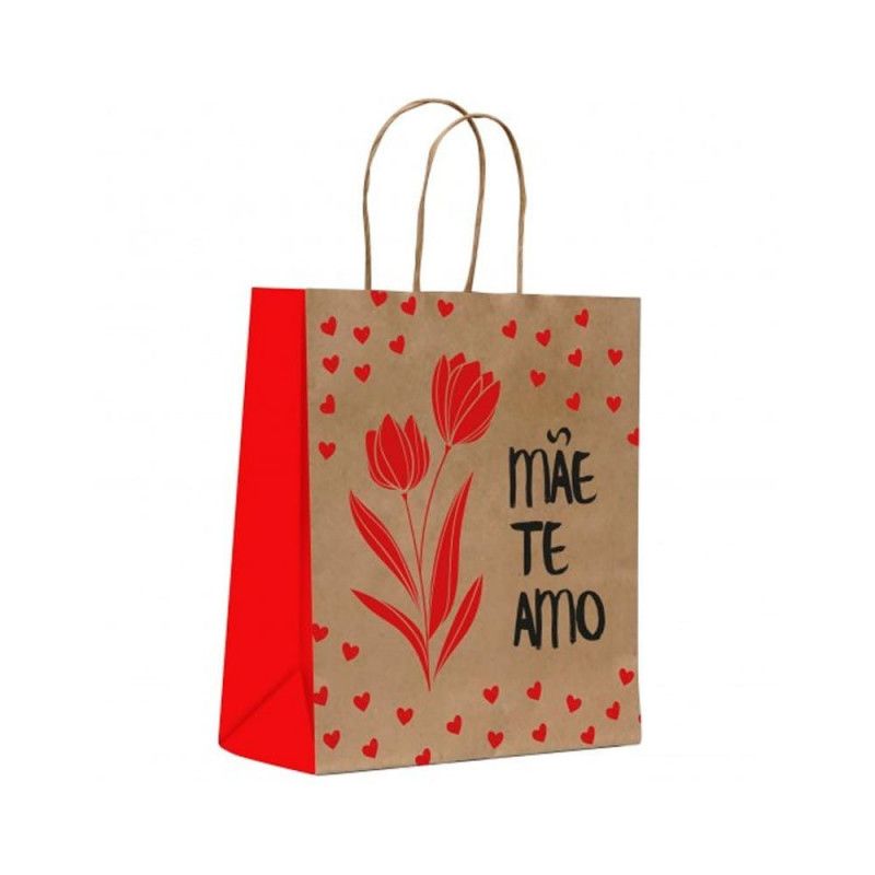SACOLA PARA PRESENTE MAE TE AMO 32X38X19CM SCRITY - REF. S14123.06 - PACOTE COM 10 UNIDADES