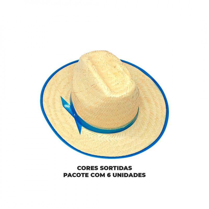 CHAPEU DE PALHA TEXANO NATURAL KLF FESTAS - REF. C014 - PACOTE COM 6 UNIDADES