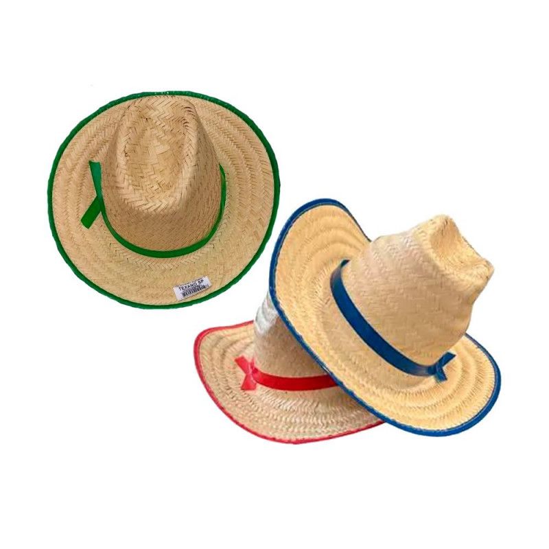 CHAPEU DE PALHA TEXANO NATURAL KLF FESTAS - REF. C014 - PACOTE COM 25 UNIDADES