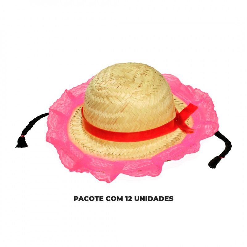 CHAPEU DE PALHA FOFAO COM TRANCA BABY KLF FEST - REF. C028 - PACOTE COM 12 UNIDADES