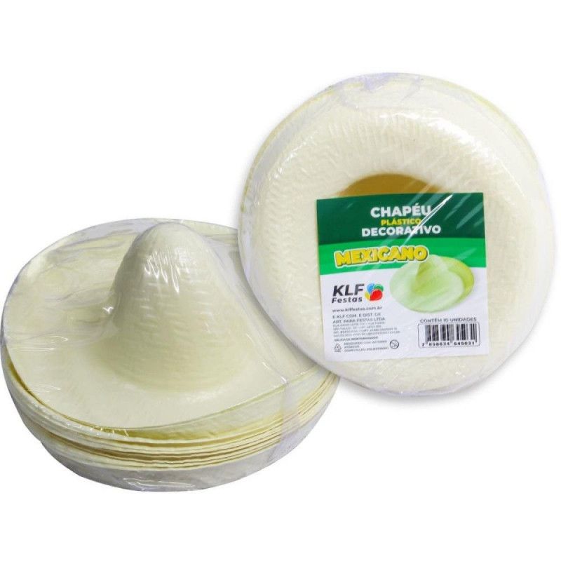 CHAPEU DE PLASTICO MEXICANO KLF FESTAS - REF. MEX10 - PACOTE COM 10 UNIDADES