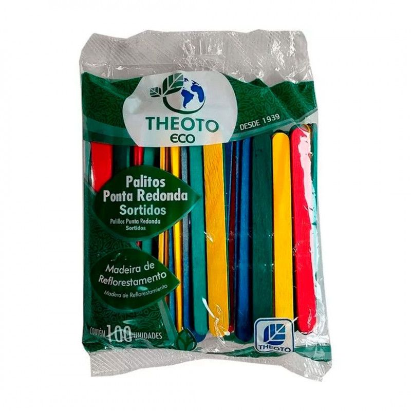 PALITO DE SORVETE COLORIDO SORTIDO COM 100 THEOTO - REF. 51676 - 1 UNIDADE