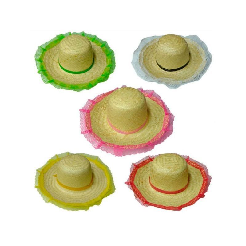 CHAPEU DE PALHA BRASILIA COM RENDA KLF FESTAS - REF. C041 - PACOTE COM 6 UNIDADES
