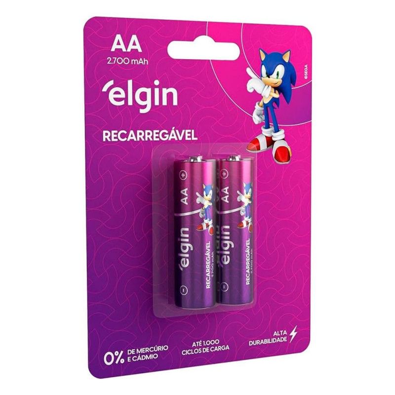 PILHA PEQUENA AA RECARREGAVEL 2700MAH COM 2 PECA ELGIN - REF. 82174 - 1 UNIDADE
