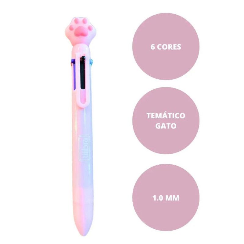CANETA ESFEROGRAFICA 1.0 6 CORES PURRFECT CATS TILIBRA - REF. 35368 - CAIXA COM 12 UNIDADES