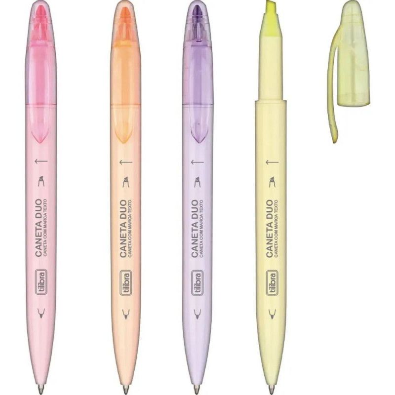 CANETA ESFEROGRAFICA 1.0 RETRATIL COM MARCA TEXTO TILIBRA - REF. 35323 - CAIXA COM 25 UNIDADES
