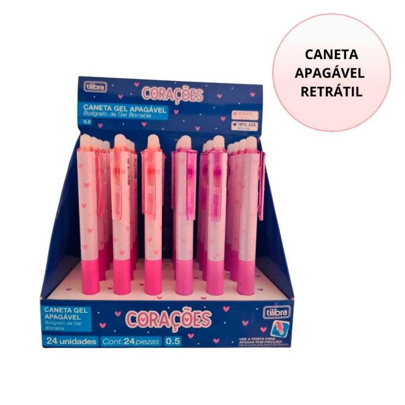 CANETA GEL 0.5MM RETRATIL APAGAVEL CORACOES TILIBRA - REF. 353329 - CAIXA COM 24 UNIDADES