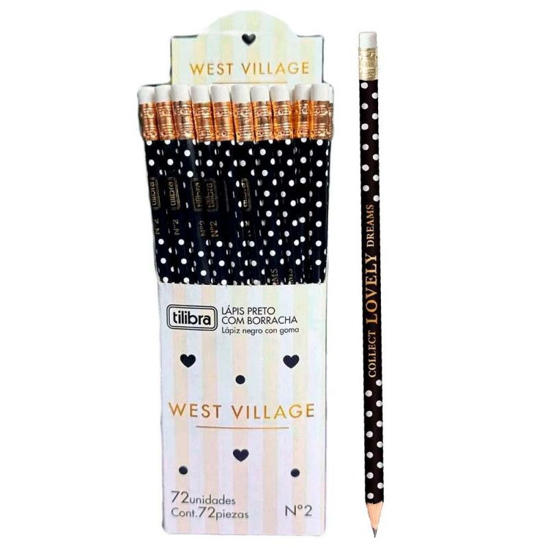 LAPIS PRETO N.2 REDONDO COM BORRACHA WEST VILLAGE - REF. 352594 - CAIXA COM 72 UNIDADES