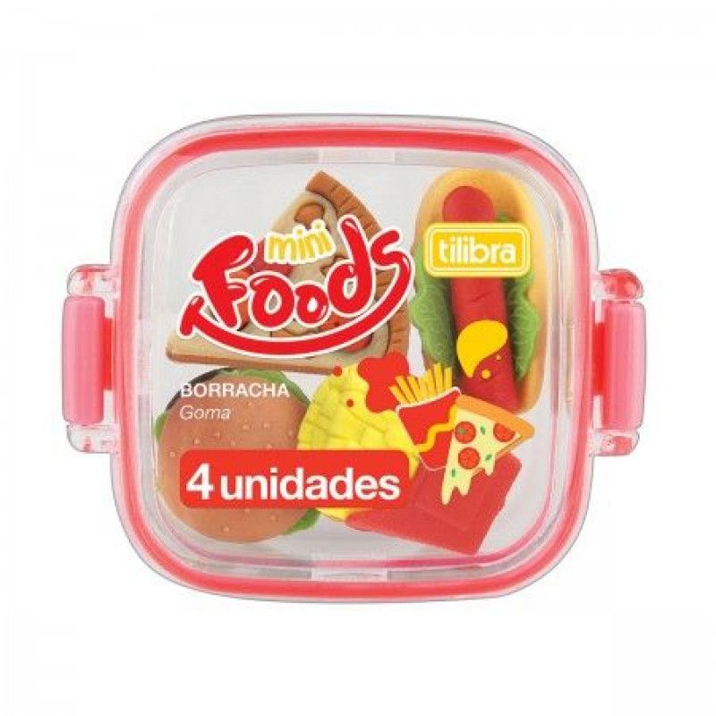 BORRACHA LANCHEIRA MINI FOODS COM 4 PECAS TILIBRA - REF. 353108 - CAIXA COM 12 UNIDADES