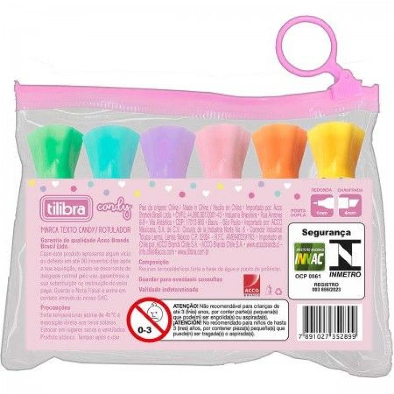 PINCEL MARCA TEXTO MINI CANDY COM 6 CORES TILIBRA - REF. 352896 - 1 UNIDADE