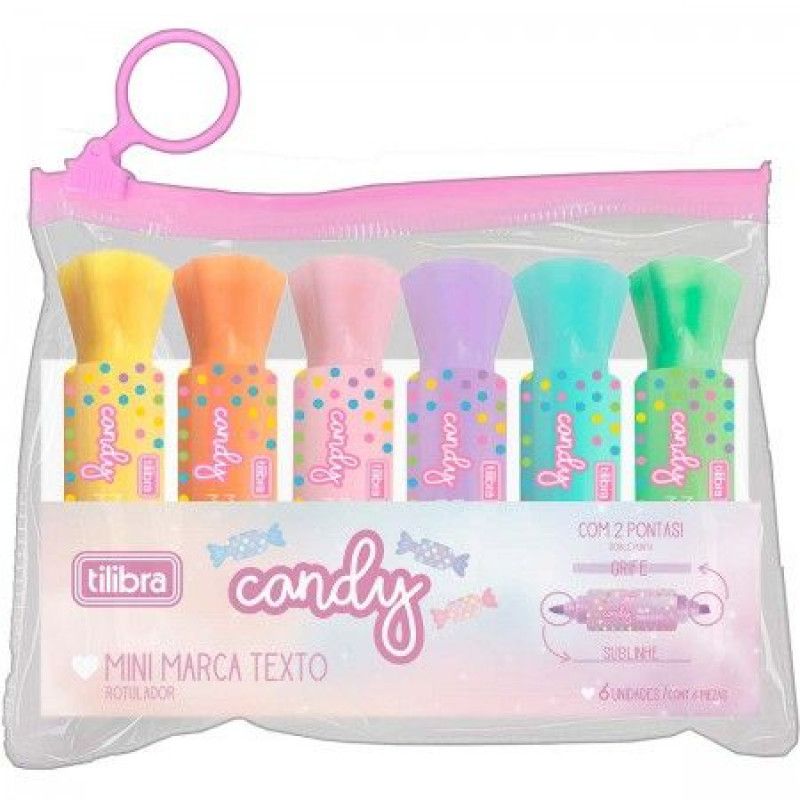PINCEL MARCA TEXTO MINI CANDY COM 6 CORES TILIBRA - REF. 352896 - PACOTE COM 12 UNIDADES