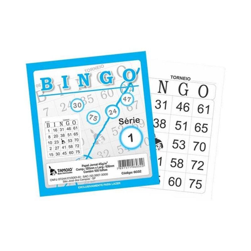 BLOCO CARTELA BINGO 100 FOLHAS DE JORNAL AZUL TAMOIO - REF. 06032 - PACOTE COM 15 UNIDADES