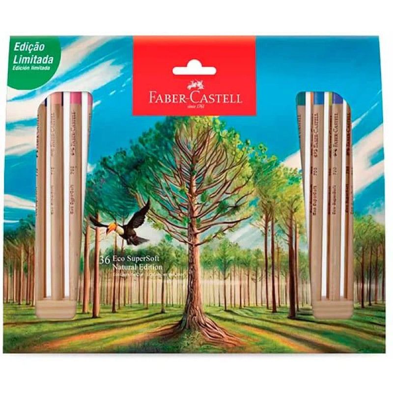 LAPIS DE COR ECOLÁPIS SUPERSOFT NATURAL EDITION 36 CORES + ESTOJO DE MADEIRA EDIÇÃO LIMITADA FABER-CASTELL 120736SOFT COM 1 UNIDADE