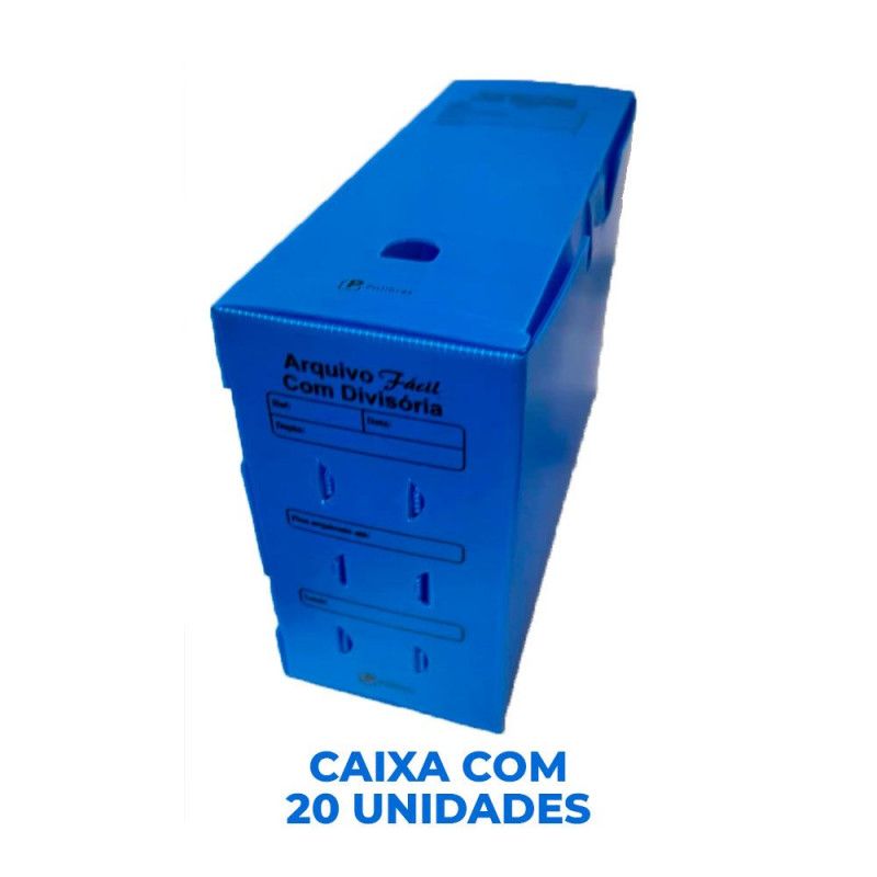 ARQUIVO MORTO FACIL COM DIVISORIAS AZUL POLIBRAS - REF. 43809 - CAIXA COM 20 UNIDADES