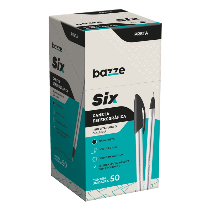 CANETA ESFEROGRAFICA 1.0 SIX PRETO BAZZE - REF. 653396 - CAIXA COM 50 UNIDADES