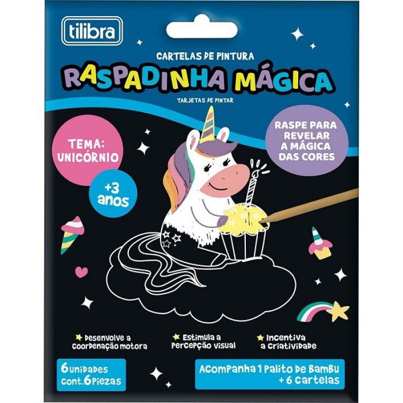 CARTELA RASPADINHA MAGICA UNICORNIO 6 FOLHAS - REF. 352101 - 1 UNIDADE