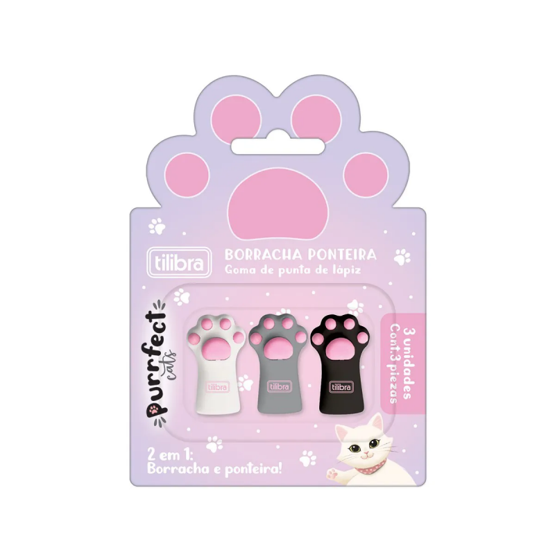 BORRACHA PONTEIRA PURRFECT CATS COM 3 PECAS TILIBRA - REF. 353647 - CAIXA COM 12 UNIDADES