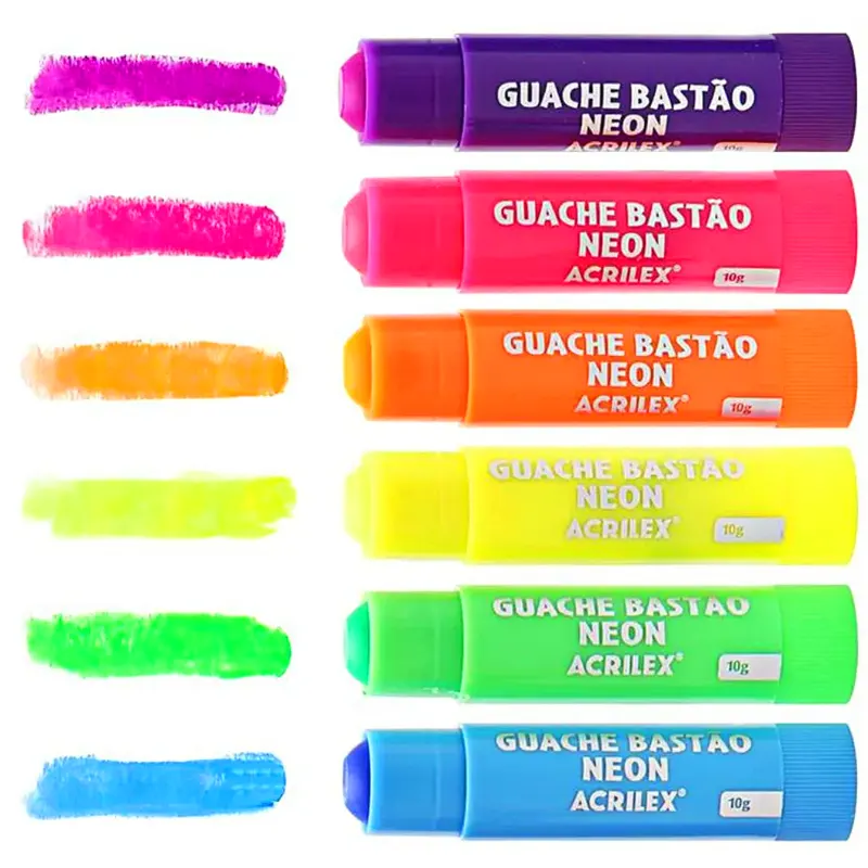 TINTA GUACHE 10G BASTAO NEON 6 CORES ACRILEX - REF. 2008 - 1 UNIDADE