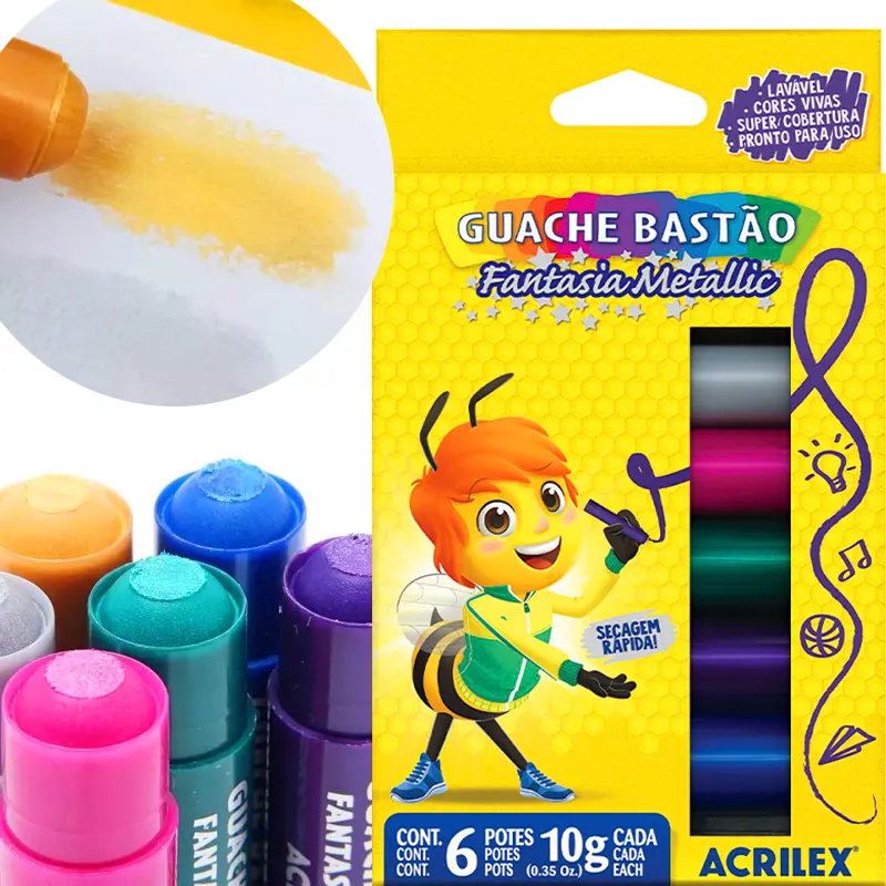 TINTA GUACHE 10G BASTAO METALLIC 6 CORES ACRILEX - REF. 2009 - 1 UNIDADE