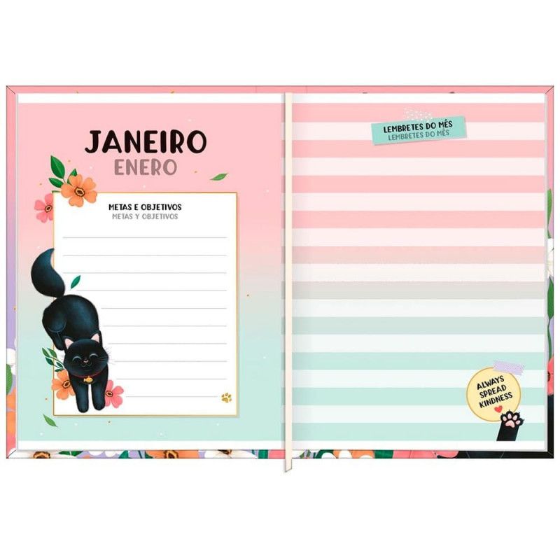 AGENDA COSTURADA MINI PURRFECT CATS M1 2025 TILIBRA - REF. 356611 - CAIXA COM 8 UNIDADES