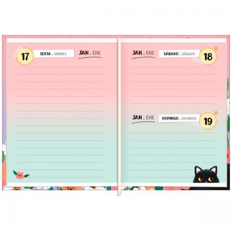 AGENDA COSTURADA MINI PURRFECT CATS M1 2025 TILIBRA - REF. 356611 - CAIXA COM 8 UNIDADES