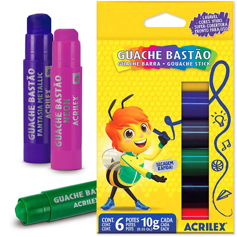 TINTA GUACHE 10G BASTAO 6 CORES ACRILEX - REF. 2007 - 1 UNIDADE