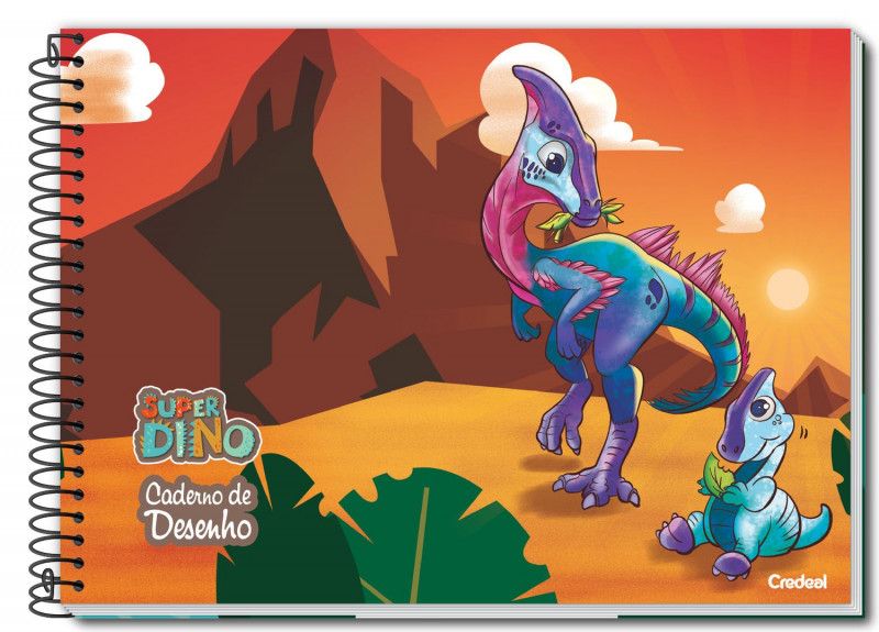 CADERNO CARTOGRAFIA CAPA DURA MILIMETRADO 80FL SUPER DINO CREDEAL - REF. 284582 - PACOTE COM 5 UNIDADES