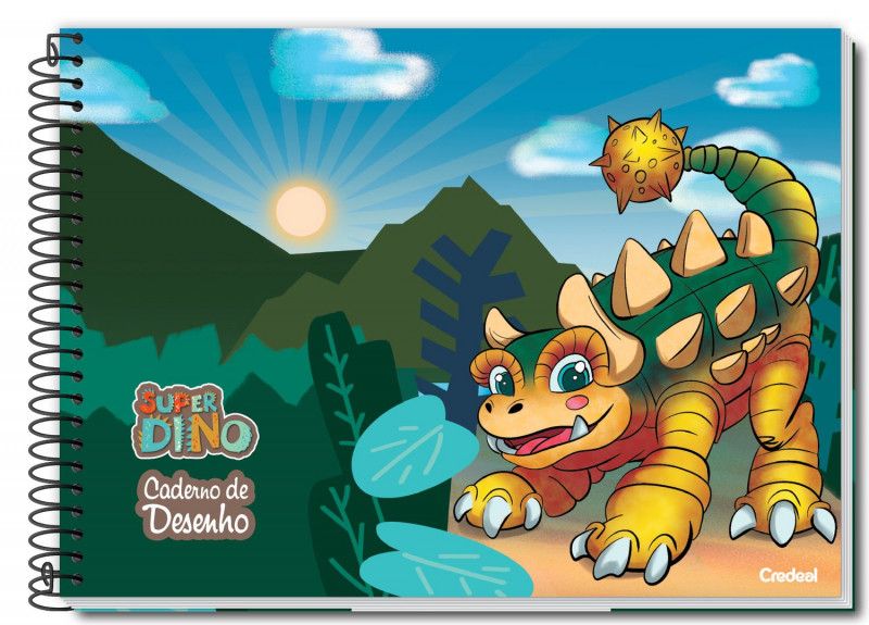 CADERNO CARTOGRAFIA CAPA DURA MILIMETRADO 80FL SUPER DINO CREDEAL - REF. 284582 - PACOTE COM 5 UNIDADES