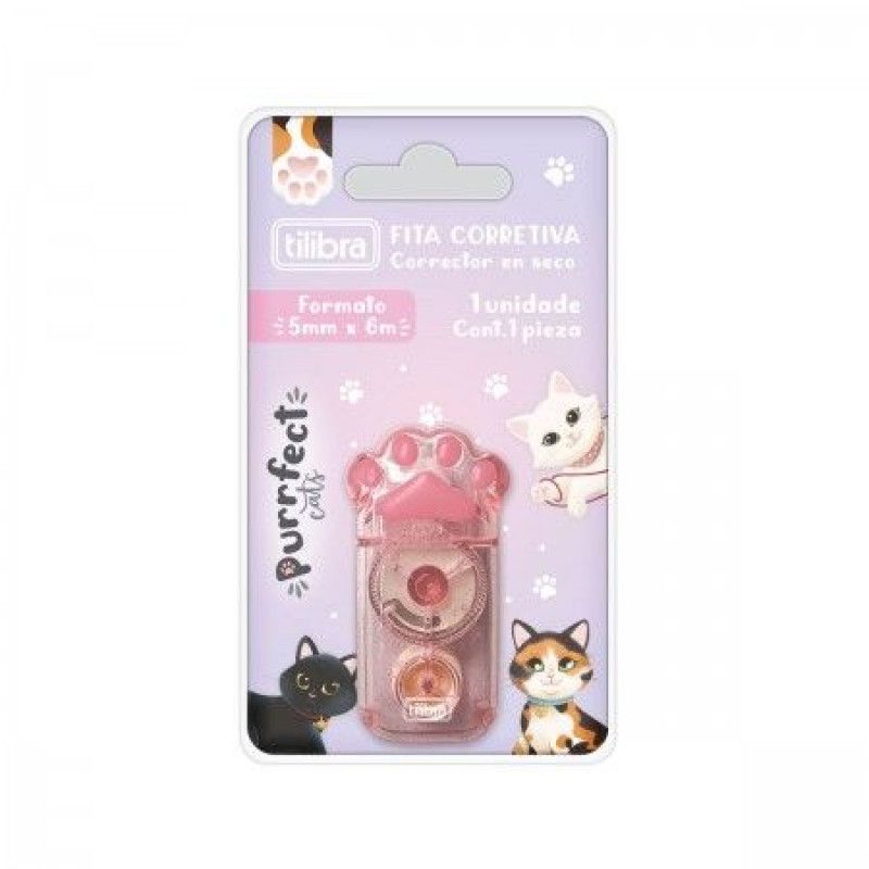 CORRETIVO EM FITA 5MMX6M PURRFECT CATS TILIBRA - REF. 353663 - CAIXA COM 12 UNIDADES
