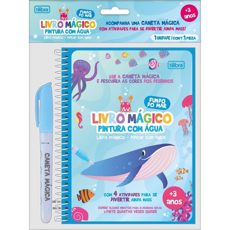 LIVRO MAGICO PINTURA COM AGUA FUNDO MAR TILIBRA - REF. 353035 - CAIXA COM 12 UNIDADES