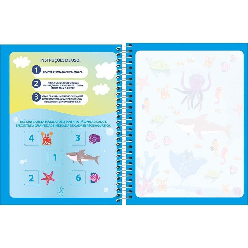 LIVRO MAGICO PINTURA COM AGUA FUNDO MAR TILIBRA - REF. 353035 - CAIXA COM 12 UNIDADES