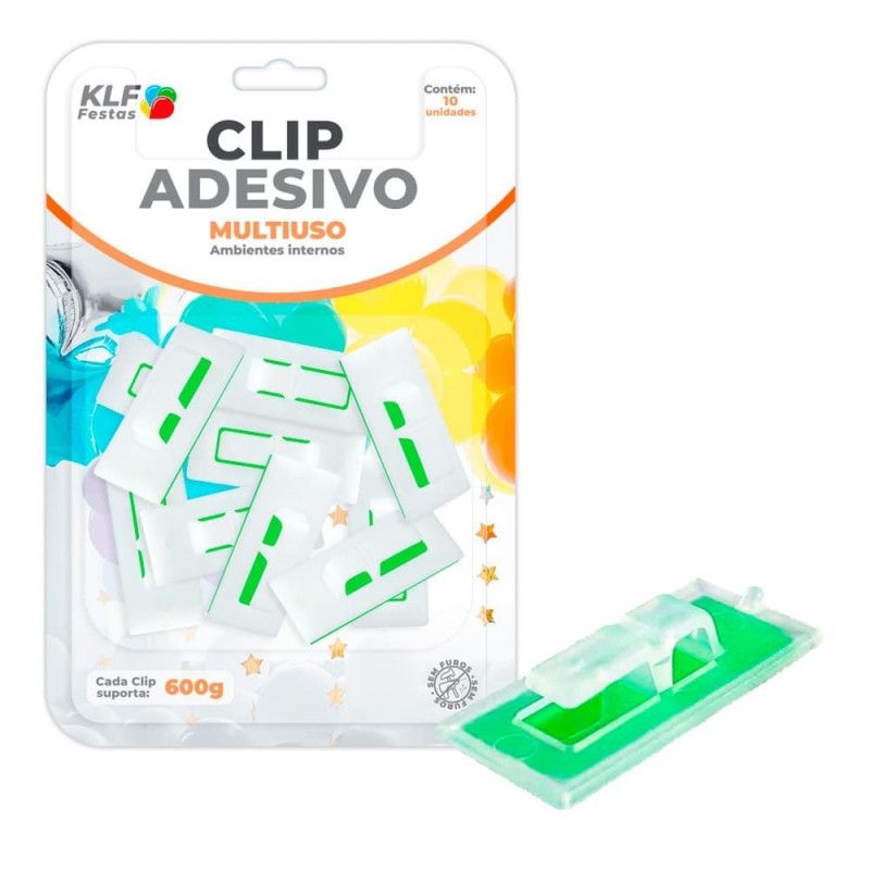 CLIP ADESIVO MULTIUSO AMBIENTE INTERNO KLF FESTAS - REF. CLIP10 - BLISTER COM 10 UNIDADES
