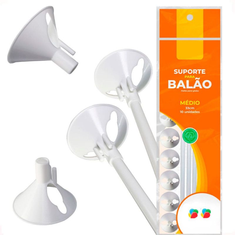 KIT SUPORTE PARA BALAO MEDIO 33CM BRANCO KLF FESTAS - REF. VC10BC - BLISTER COM 1O UNIDADES