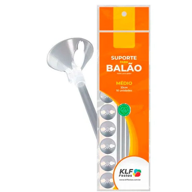 KIT SUPORTE PARA BALAO MEDIO 33CM CRISTAL KLF FESTAS - REF. VC10CR - BLISTER COM 10 UNIDADES