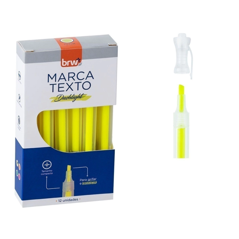 PINCEL MARCA TEXTO NEON DASHLIGHT AMARELO BRW - REF. CA2201 AM - CAIXA COM 12 UNIDADES