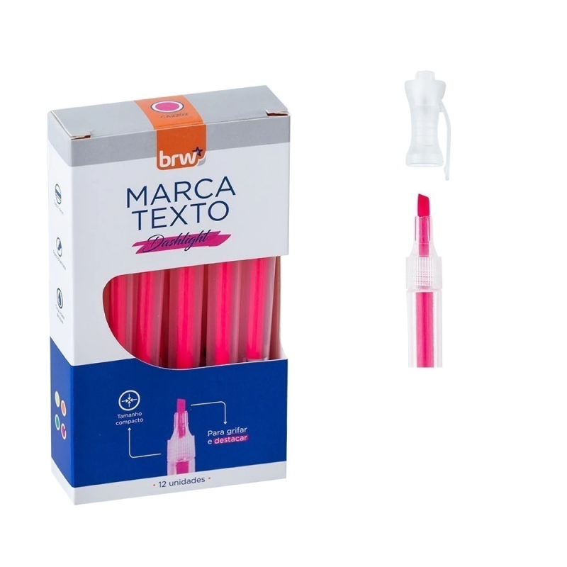 PINCEL MARCA TEXTO NEON DASHLIGHT ROSA BRW - REF. CA2202 RS - CAIXA COM 12 UNIDADES