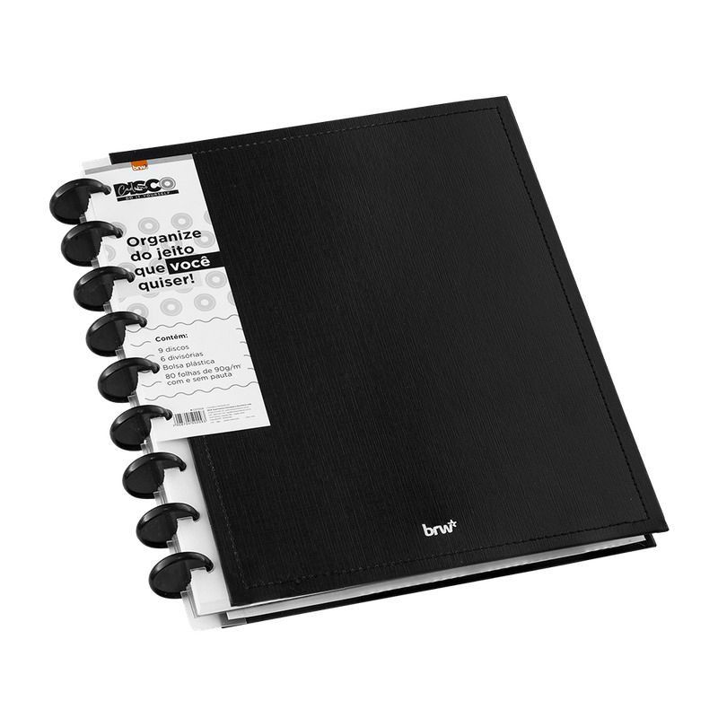 CADERNO 1 MATERIA INTELIGENTE COLEGIAL DISCO BLACK BRW - REF. CD1008 - PACOTE COM 5 UNIDADES