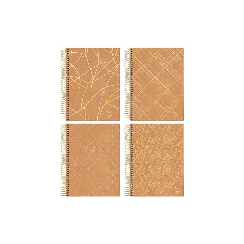CADERNETA 80 FOLHAS ESPIRAL CAPA DURA 1/8 KRAFT GOLD JANDAIA - REF. 72773 - PACOTE COM 10 UNIDADES