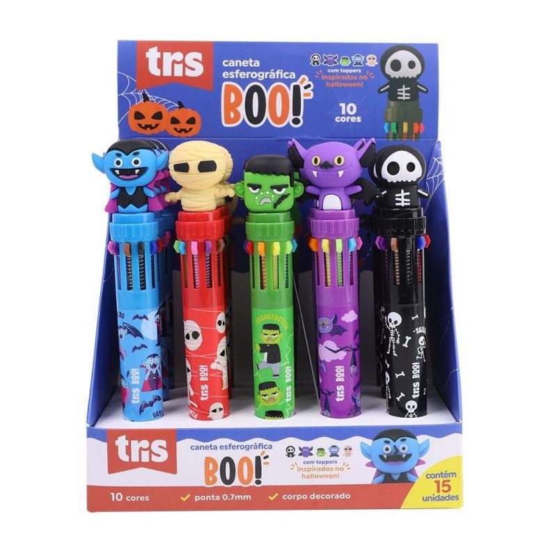 CANETA ESFEROGRAFICA 0.7 10 CORES BOO TRIS - REF. 905130 - PACOTE COM 15 UNIDADES